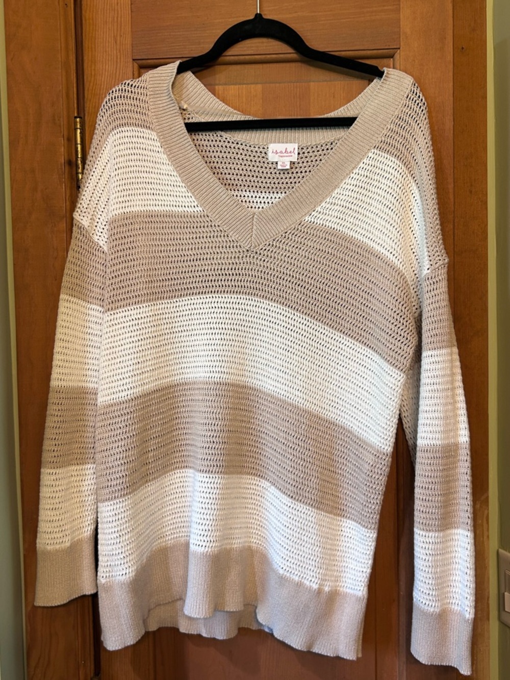 Isabel Maternity by Ingrid & Isabel Beige and White Striped V-Neck Sweater